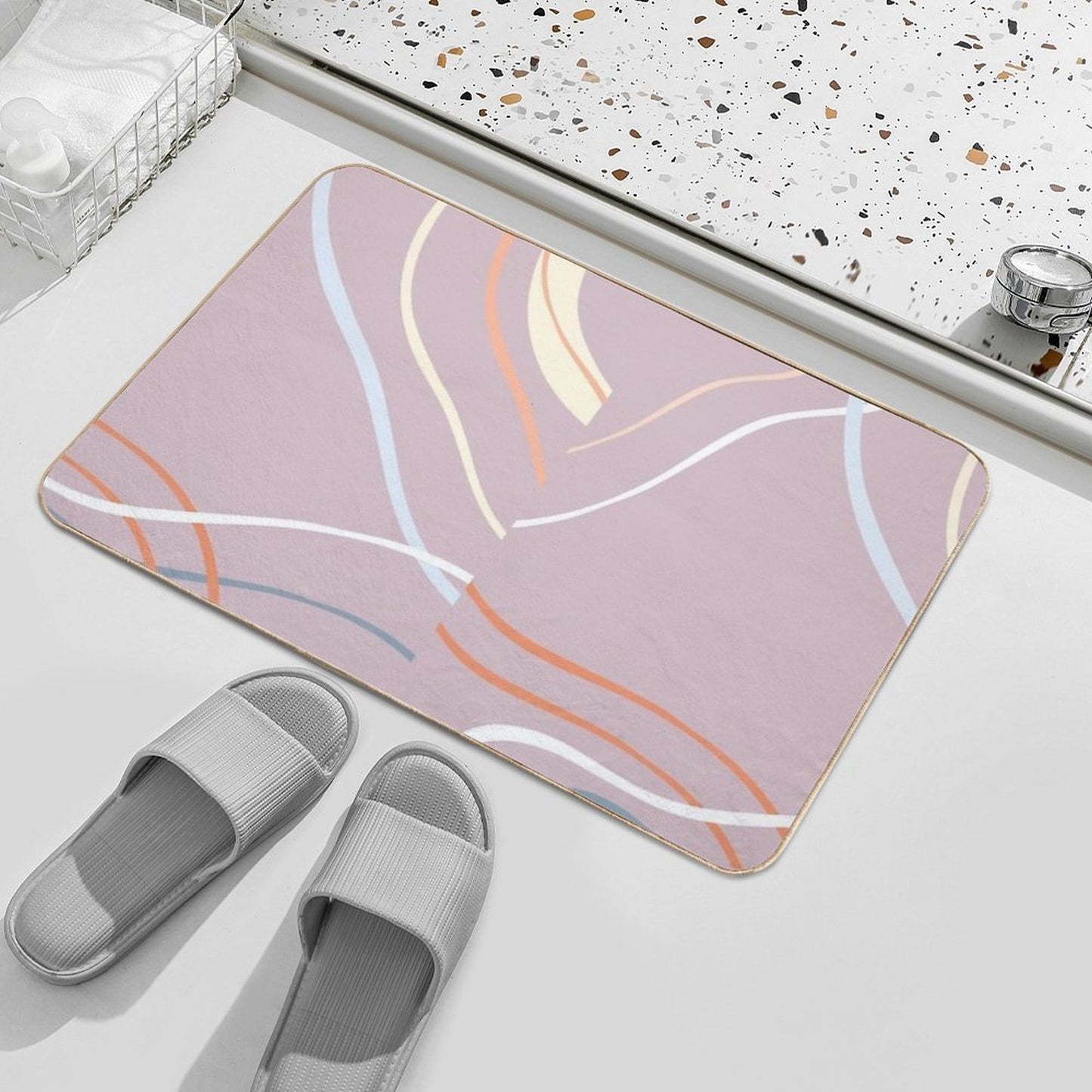Mauve Abstract Lines  Anti-Trip Bath Mat