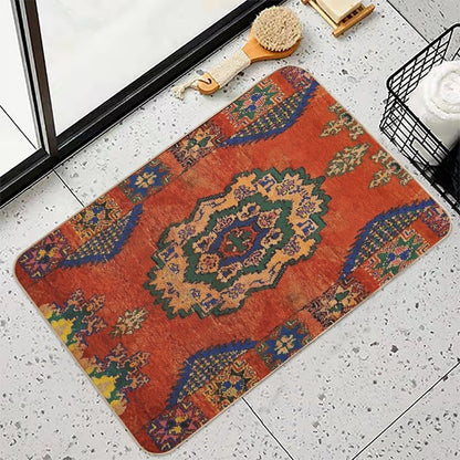 Traditional Vintage Moroccan Berber Artwork Design  Pet-Safe Bath Mat