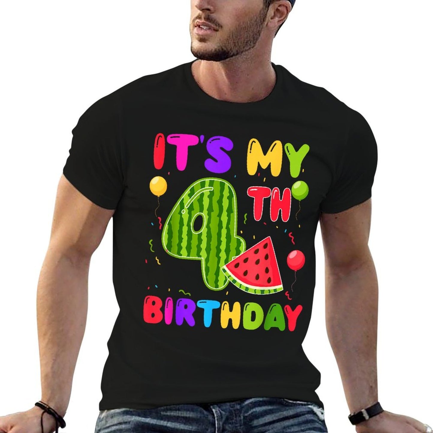 It's My 4th Birthday WaterMelon Lover 4th Birthday Party  Rolled Sleeves T-Shirt