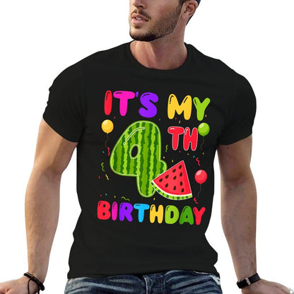It's My 4th Birthday WaterMelon Lover 4th Birthday Party  Rolled Sleeves T-Shirt