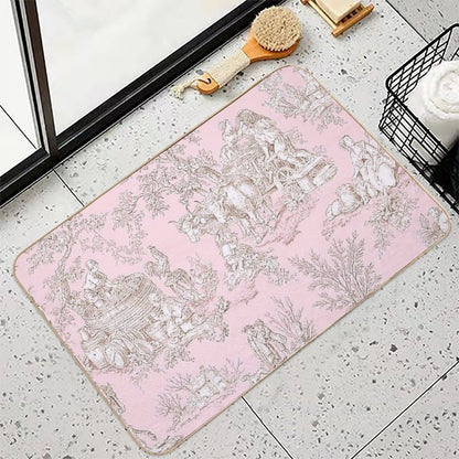 French Country Pink Toile  Anti-Trip Bath Mat
