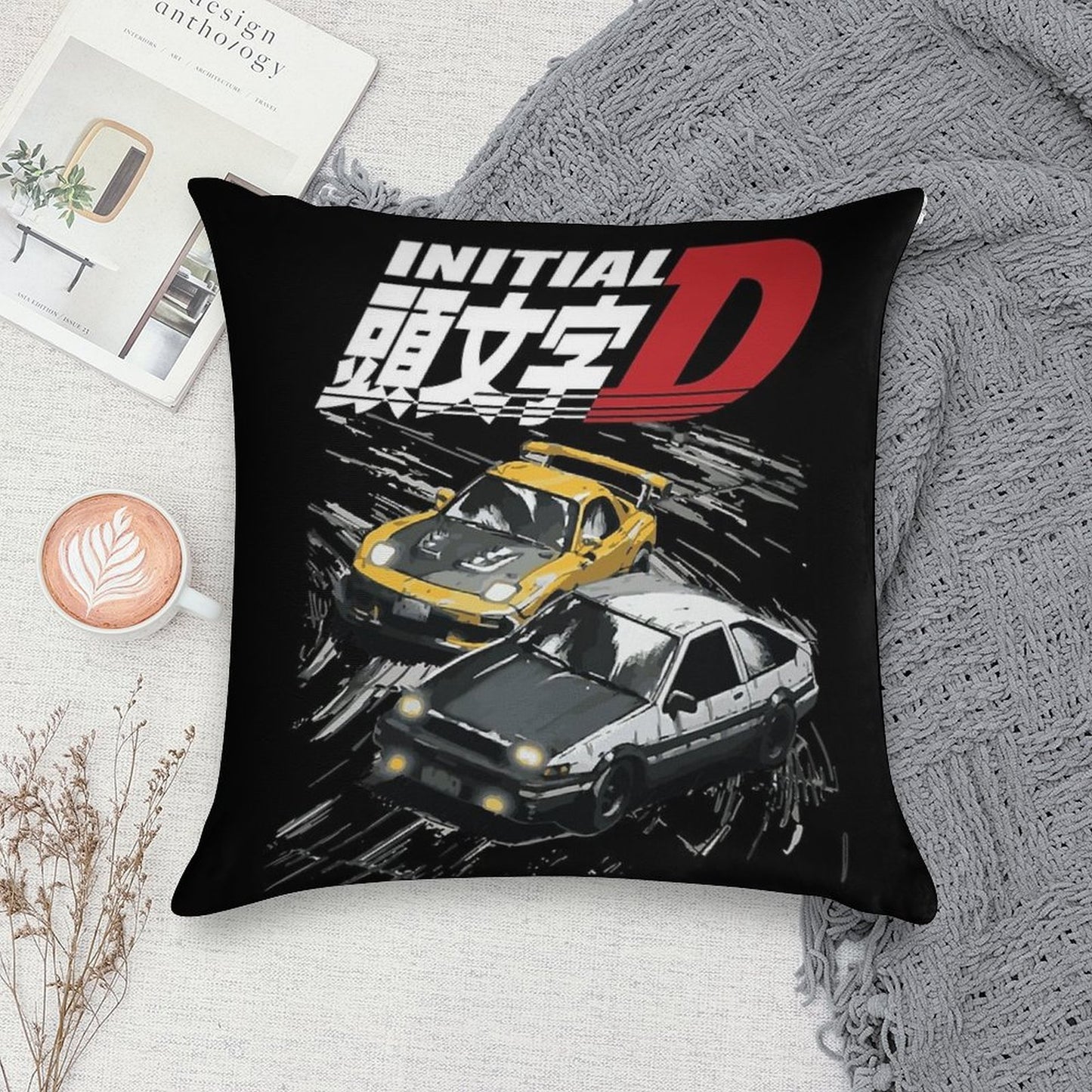 Mountain Drift Racing Initial D Tandems AE86 Vs FD Rx-7 Soft Washable Throw Pillow