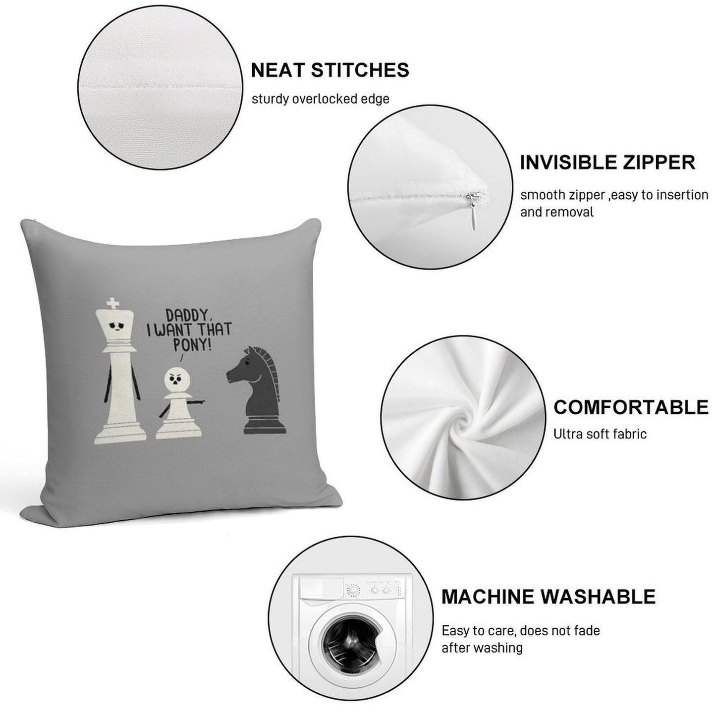 Pony Soft Hidden Zipper Throw Pillow