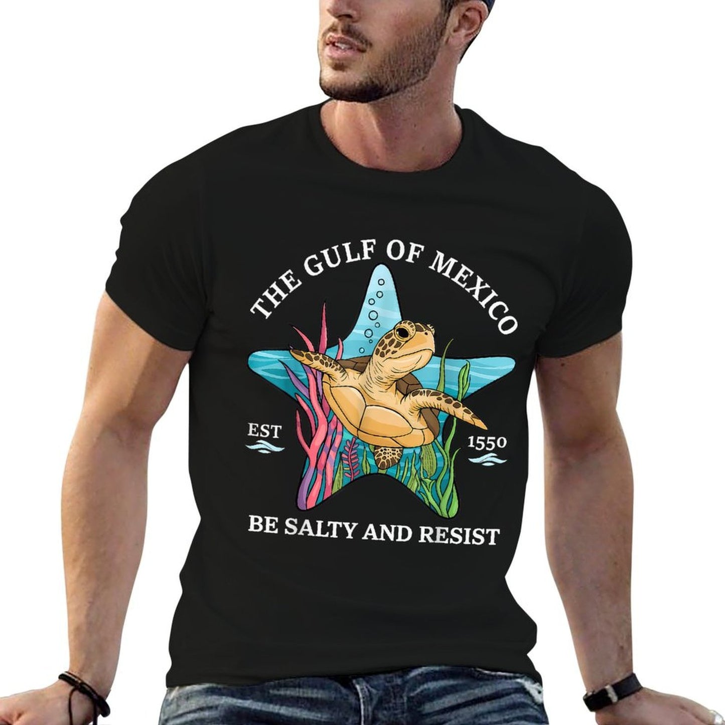 Gulf of Mexico Turtle Salty Resist  Ribbed Collar T-Shirt