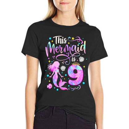 This Mermaid Is 9 Cute 9th Birthday Girl 9 Years Old Kids  Heathered Texture T-Shirt