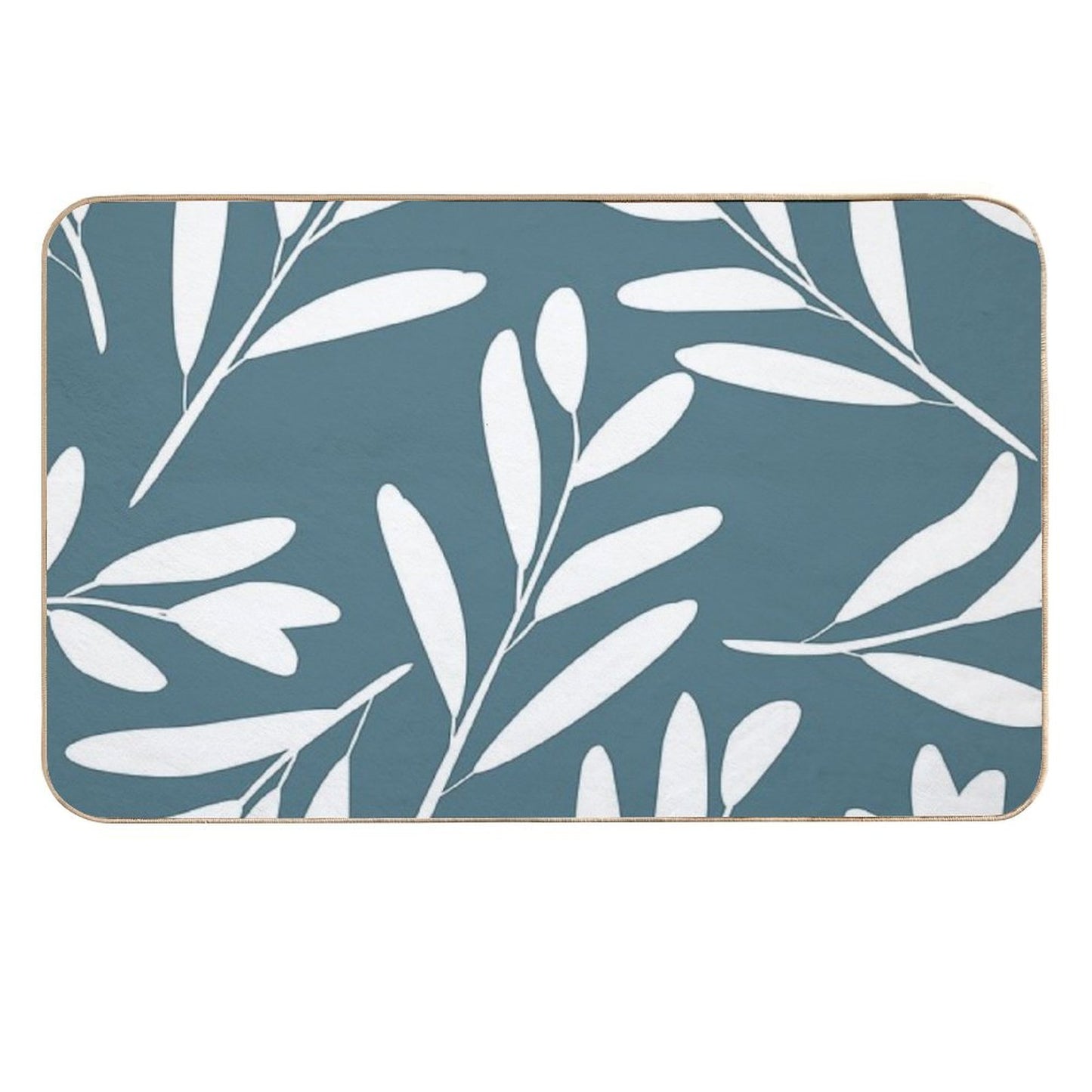 Floral Leaves Botanical Pattern, White on Teal  Multi-Purpose Bath Mat