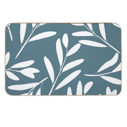 Floral Leaves Botanical Pattern, White on Teal  Multi-Purpose Bath Mat