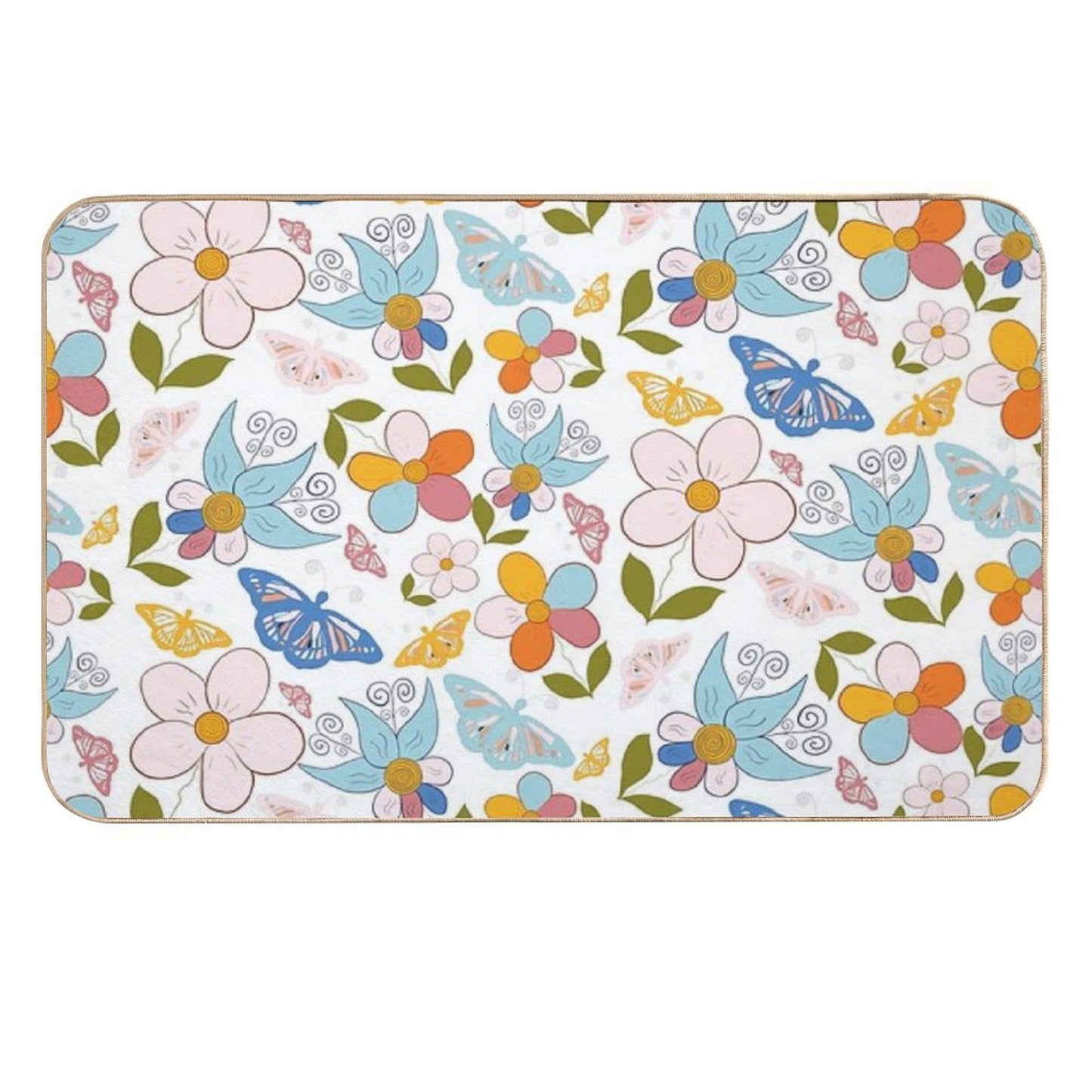 Whimsical  Beautiful Summer Butterfly Garden  Absorbent Bath Mat