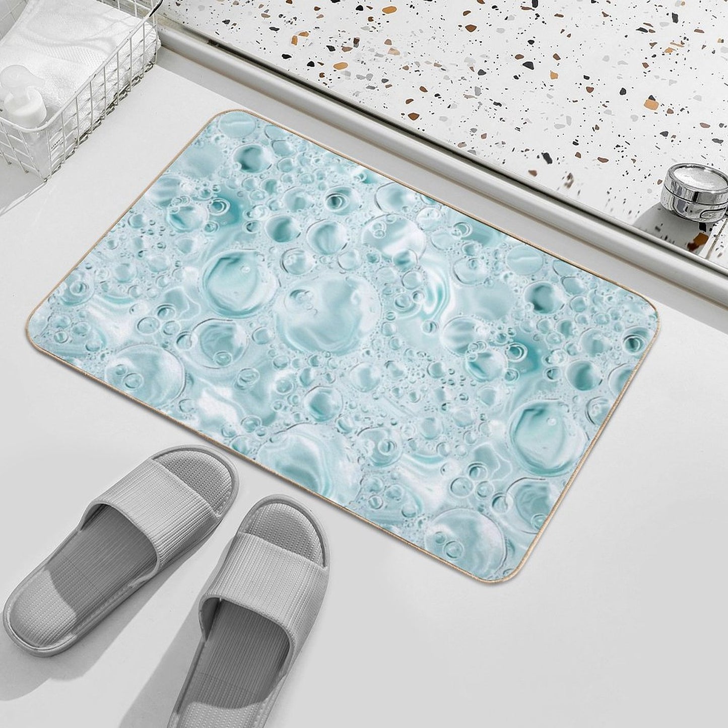 Aqua Effervescence Clear Fizzy Bubbles Pattern  Stain-Proof Bath Mat