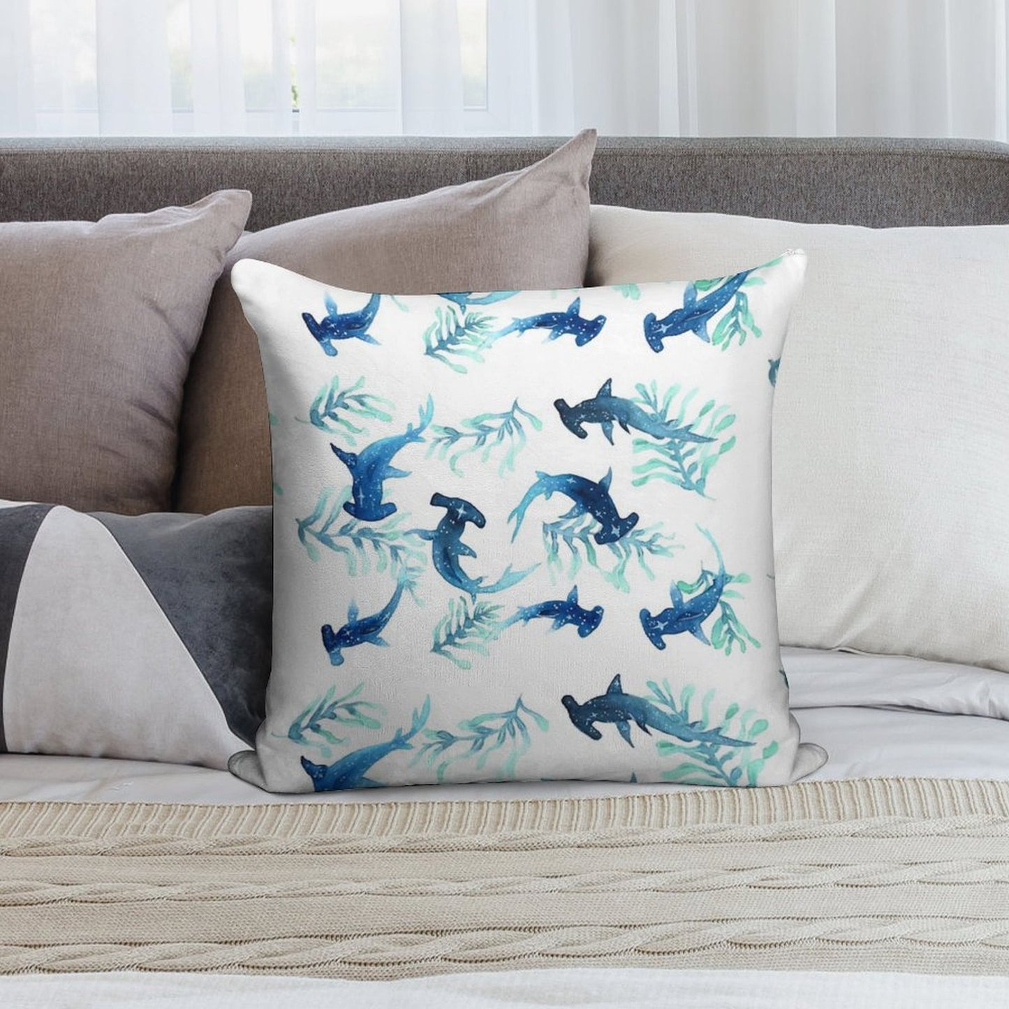 Hammerhead Shark Pattern Soft Luxury Feel Throw Pillow