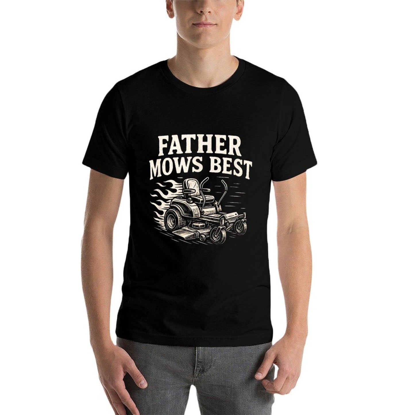 Father Mows Best Zero-Turn Mower, Funny Dad Lawn Mowing  Summer-ready Fabric T-Shirt