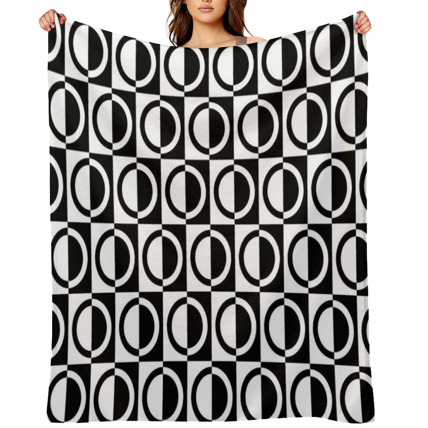 Black on White Circles And Squares Pattern Versatility Throw Blanket