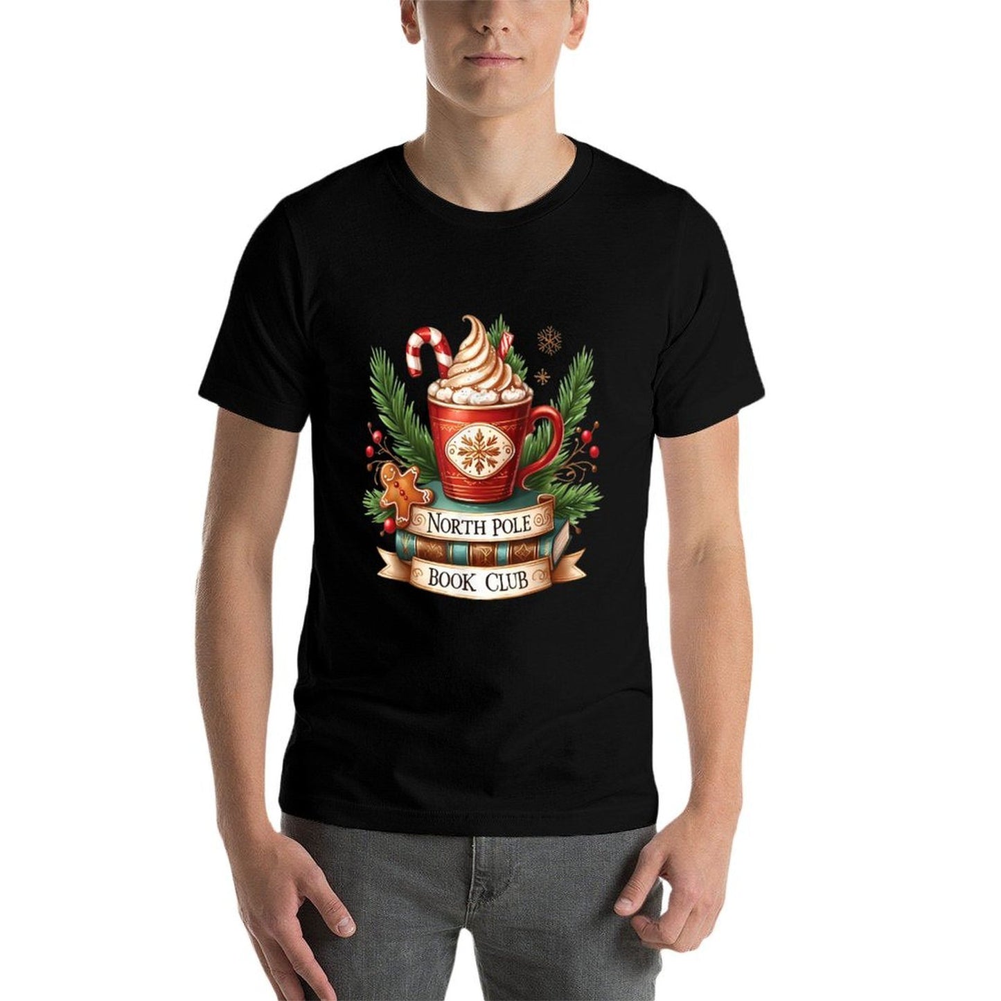 Funny North Pole Book Club Hot Cocoa Bookworm Christmas Xmas  Heathered Texture T-Shirt