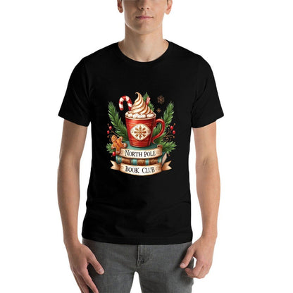 Funny North Pole Book Club Hot Cocoa Bookworm Christmas Xmas  Heathered Texture T-Shirt