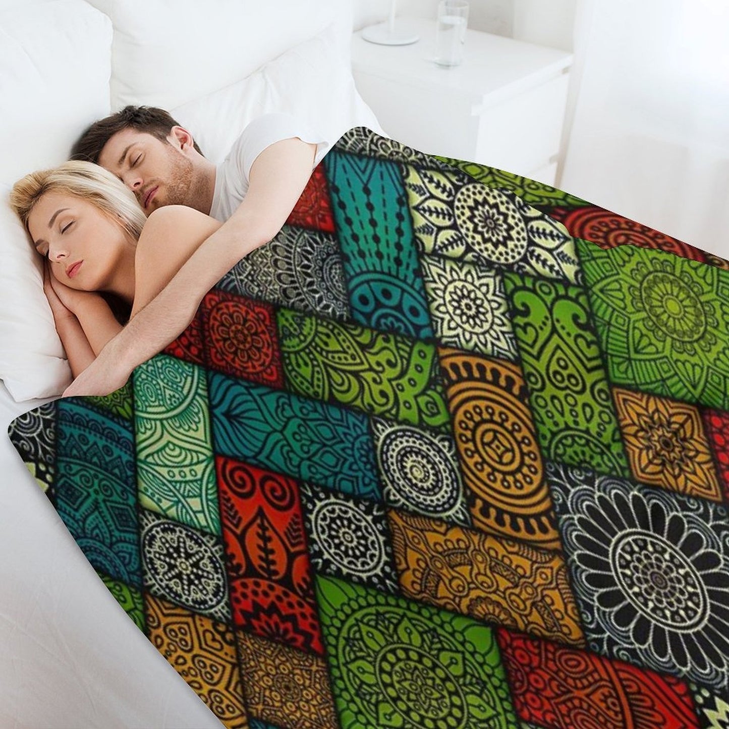 Colourful Geometric Floral Pattern Durable Throw Blanket