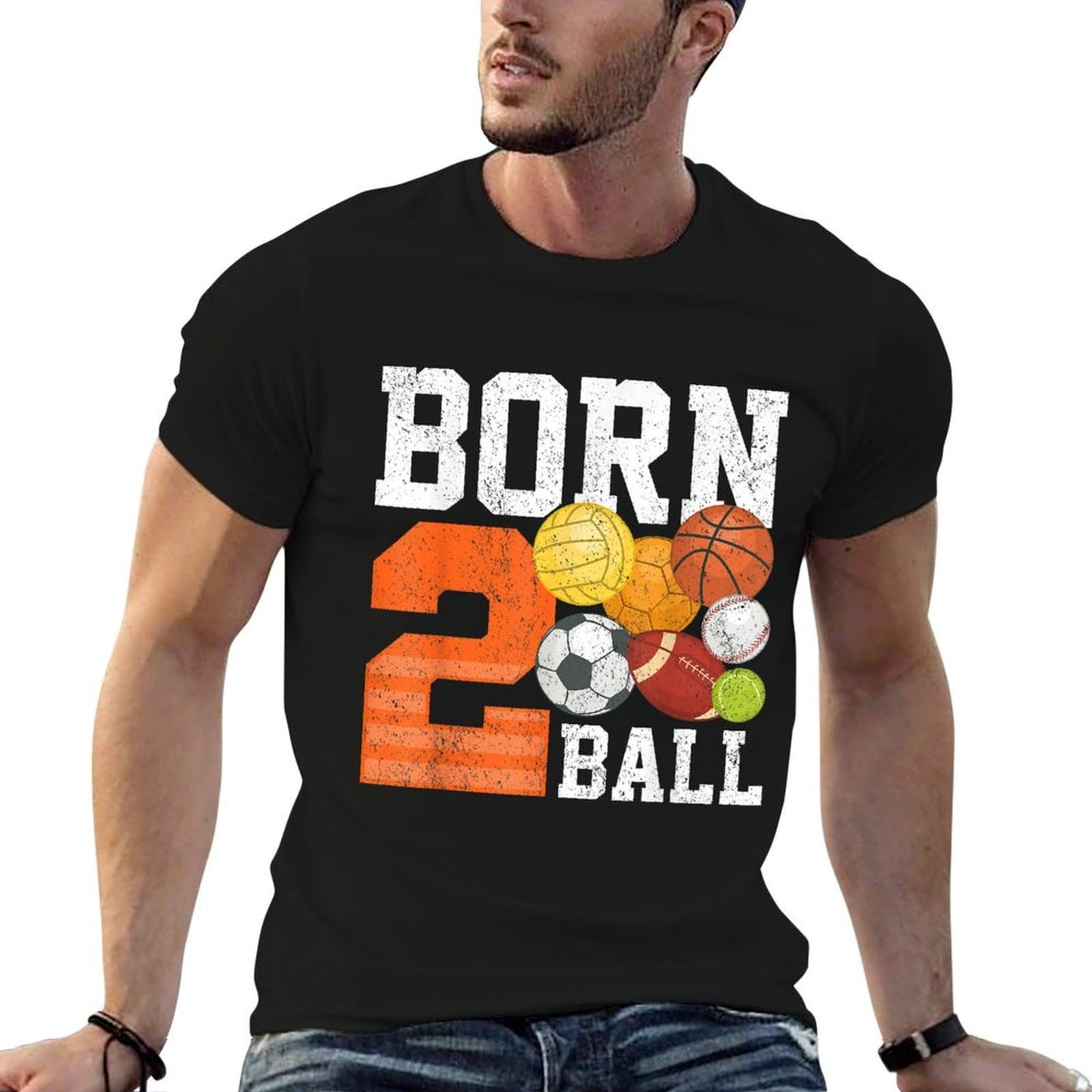 Born 2nd Ball Birthday Sport Ball Theme 2 Year Old Kids  Slim-fit Cut T-Shirt
