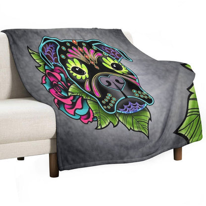 Boxer in Black- Day of The Dead Sugar Skull Dog Anti-pilling Throw Blanket