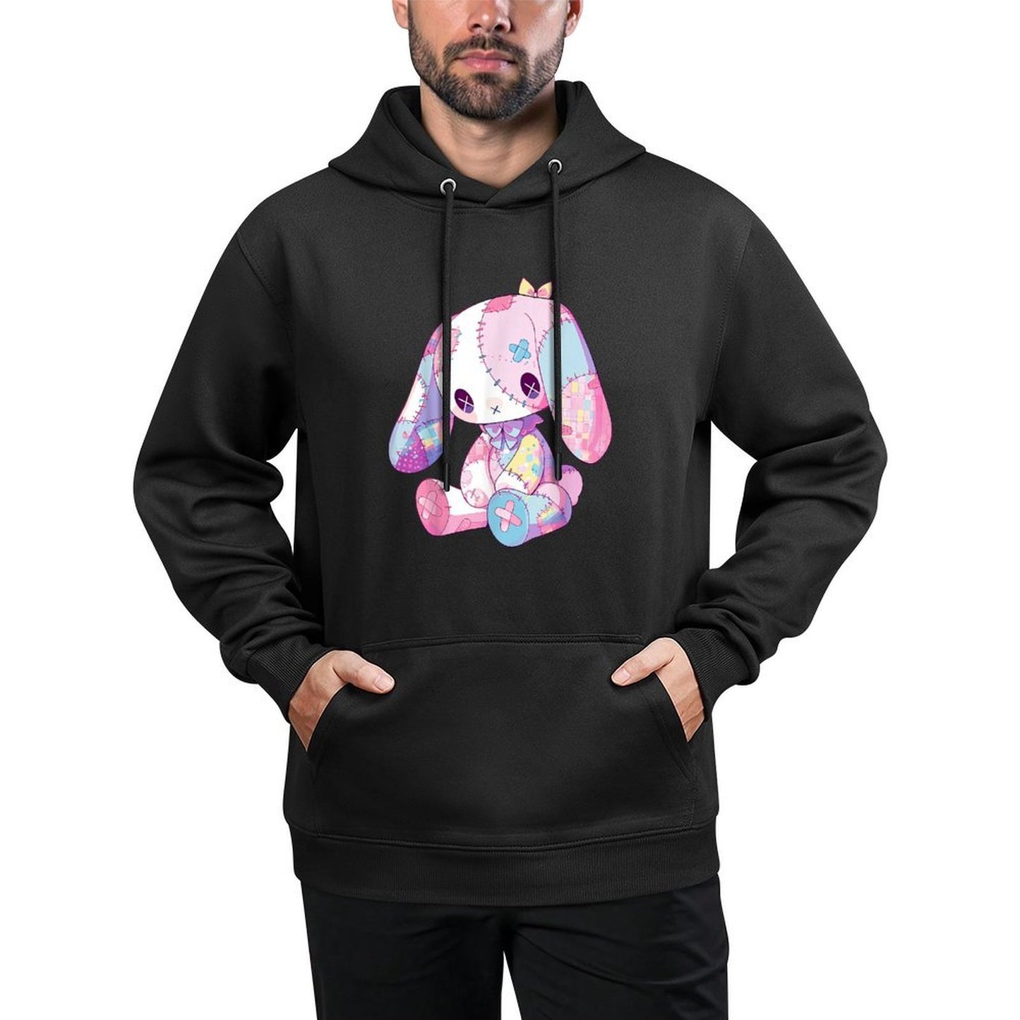 Kawaii Pastel Goth Creepy Cute Witchy Sad Zombie Pink Bunny Cotton-Polyester Blend Hoodie