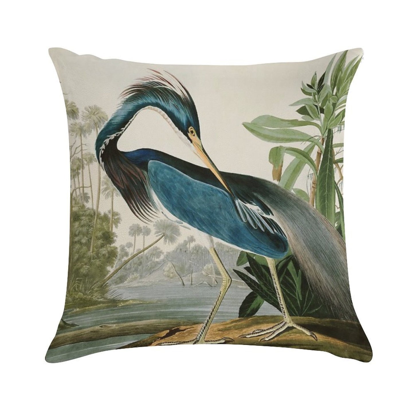 Louisiana Heron by John James Audubon Soft Short Plush Fabric Throw Pillow