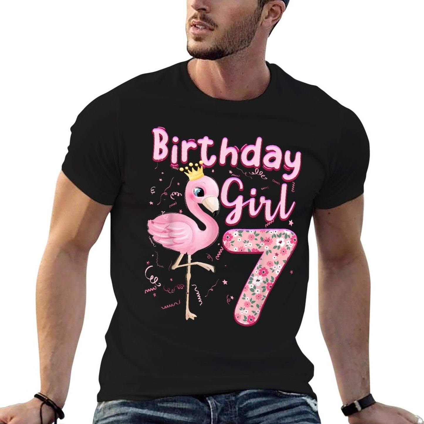 7th Birthday Girls Flamingo 7 Years Old Tropical Flamingo  Versatile T-Shirt