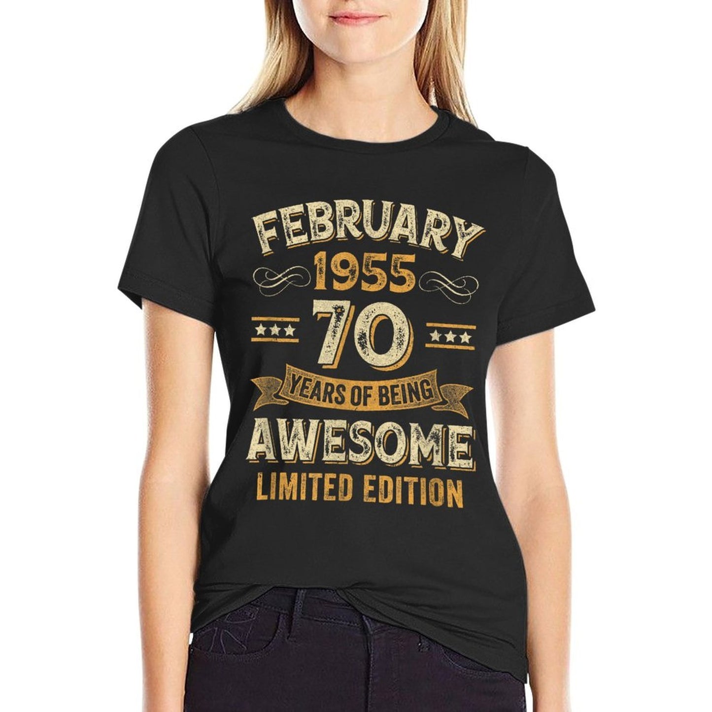 70 Years Awesome Vintage February 1955 70Th Birthday  Wrinkle-resistant T-Shirt