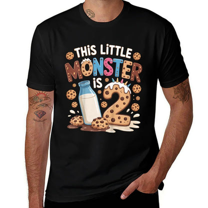 Kids This Little Monster Is 2 Birthday Milk 2nd Bday Boy Girl Comfortable T-Shirt