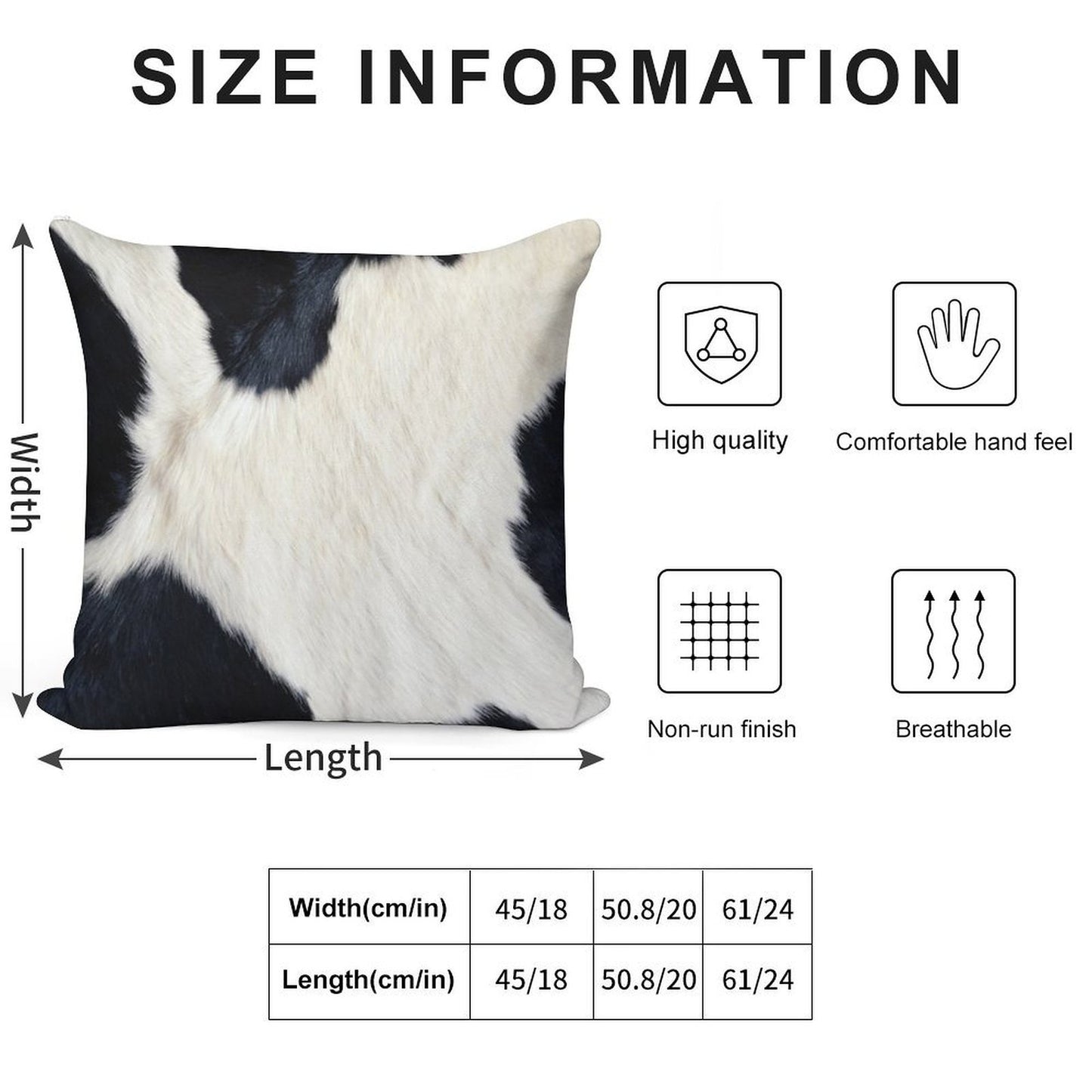Faux Cowhide Black And White Soft High-Density Material Throw Pillow