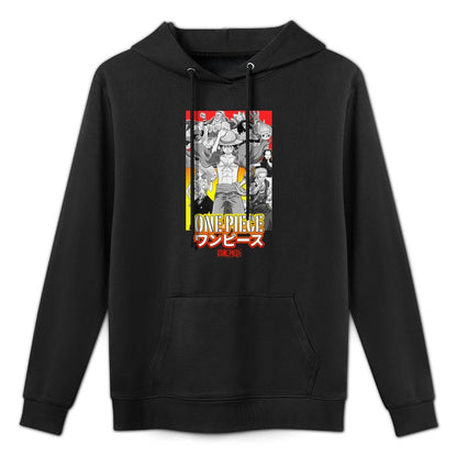 One Piece Anime Character Collage with Stencil Logo Adjustable Hood Hoodie
