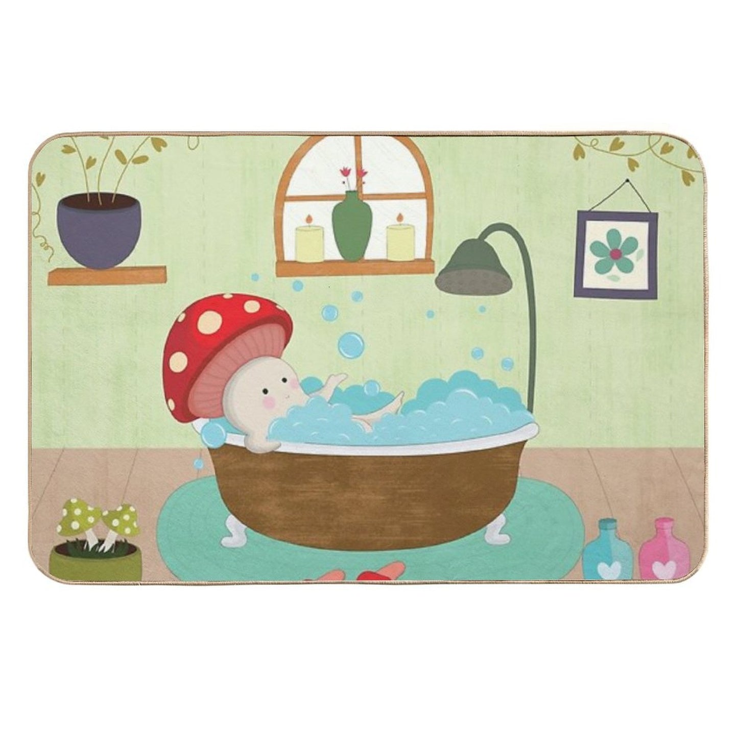 Mushroom Taking Bath  Rapid-Drying Bath Mat