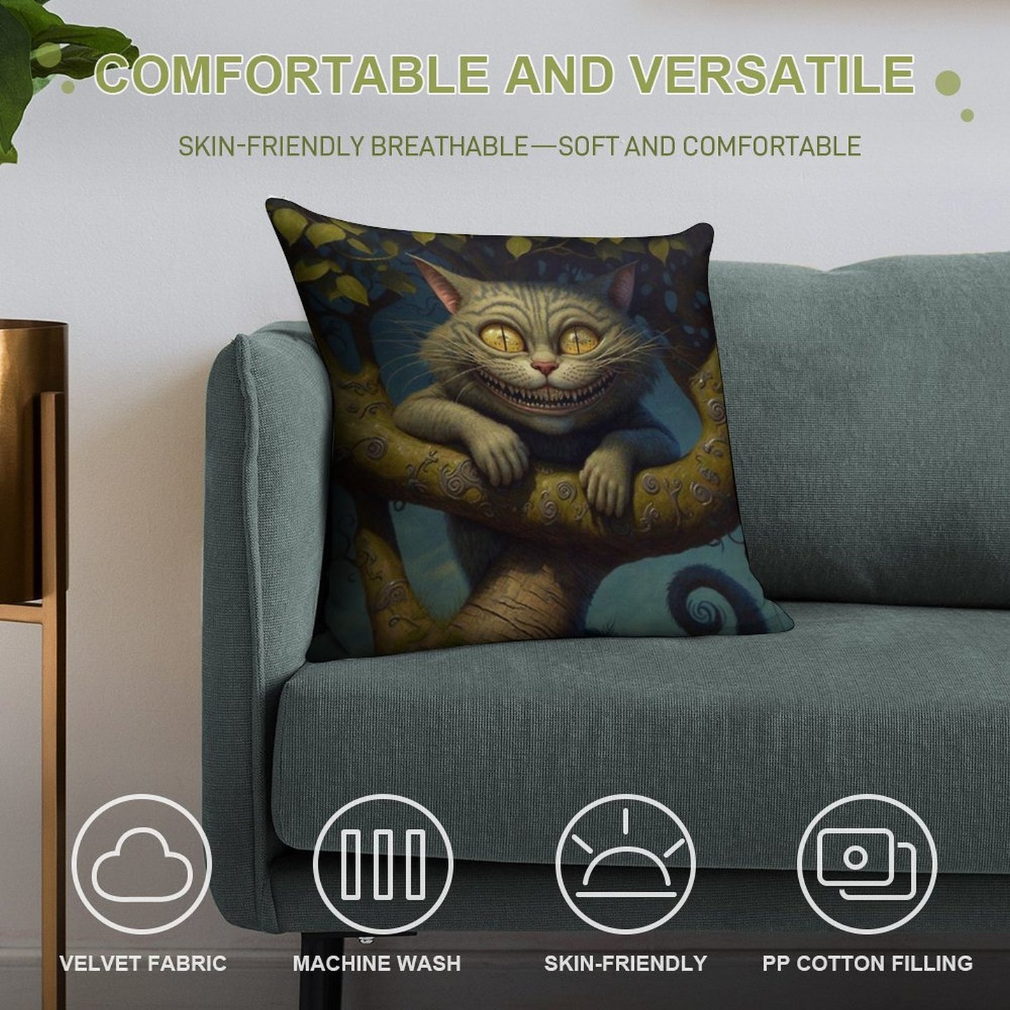 The Cheshire Cat - Alice in Wonderland Collection Soft Decorative Cover Throw Pillow