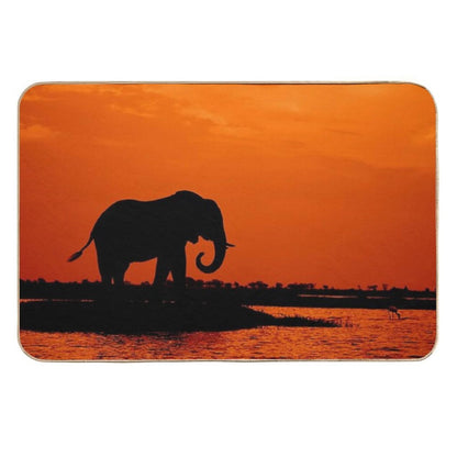 Elephant Silhouette in The Sunset  Anti-Trip Bath Mat