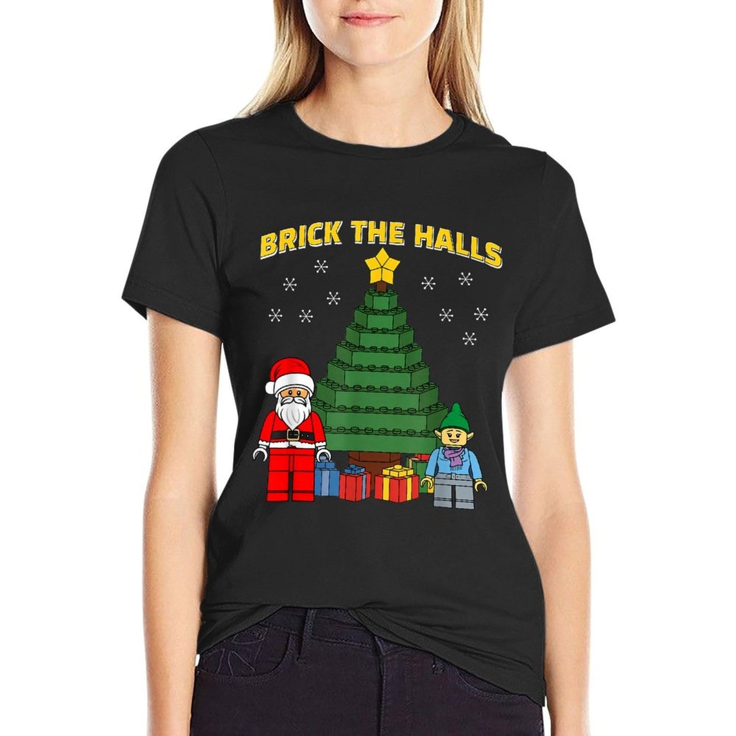 Christmas Building Bricks Brick The Halls Block Builder  Graphic-printed T-Shirt