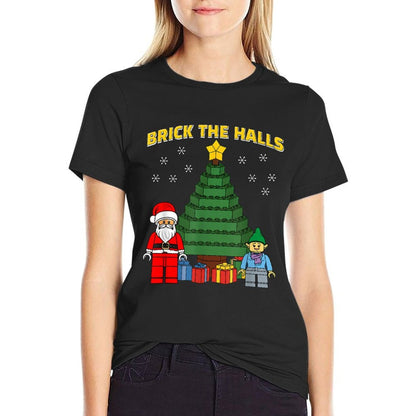 Christmas Building Bricks Brick The Halls Block Builder  Graphic-printed T-Shirt