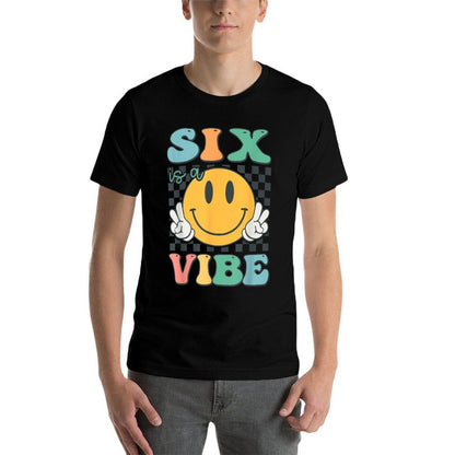 Six Is A Vibe 6th Birthday Smile Face Hippie Boy Girl Kid  Tagless Design T-Shirt