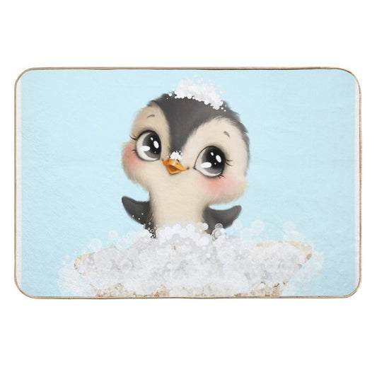 Cute Baby Penguin in A Bathtub, Boys Bathroom Print, Baby Animals in Tub, Whimsy Animal, Kids Bathroom Art  Stain-Proof Bath Mat