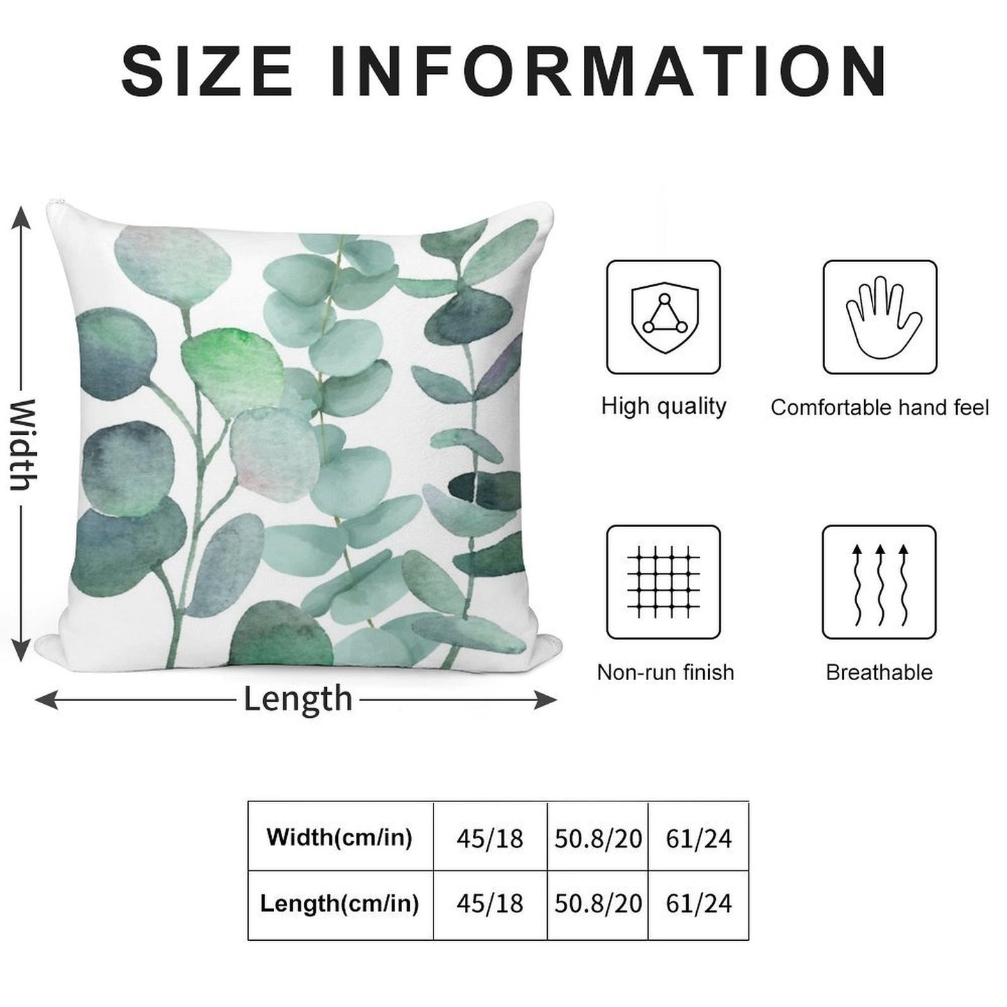 Watercolor, Eucalyptus, Leaves, Botanical, Painting, Green Soft Shrink-Resistant Throw Pillow