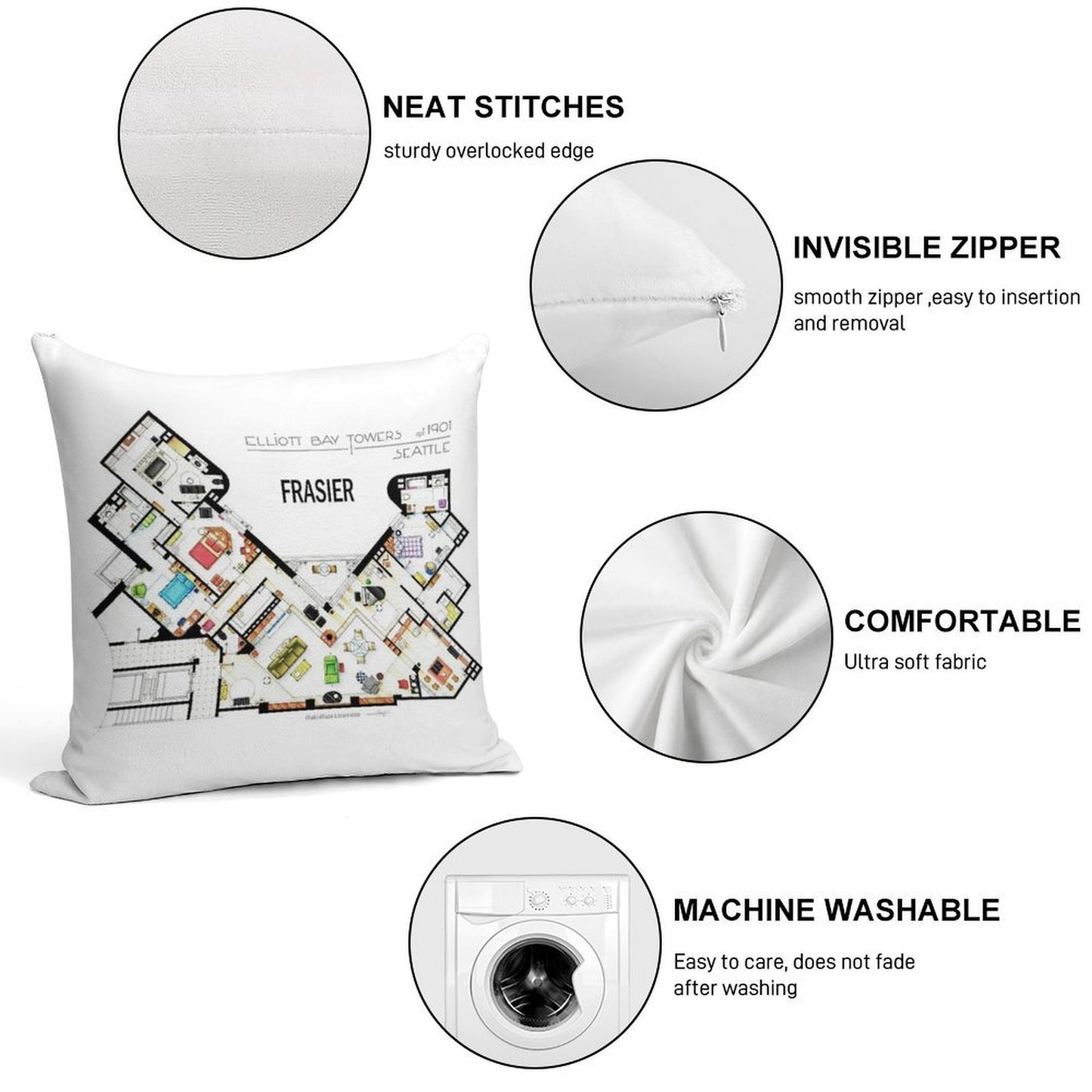 Frasier Apartment Floorplan Soft Anti-Pilling Throw Pillow