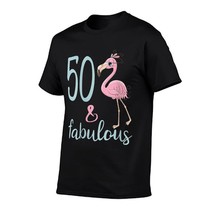 Womens 50 & Fabulous Flamingo Outfit Awesome 50th Birthday Mom Gift  Durable T-Shirt