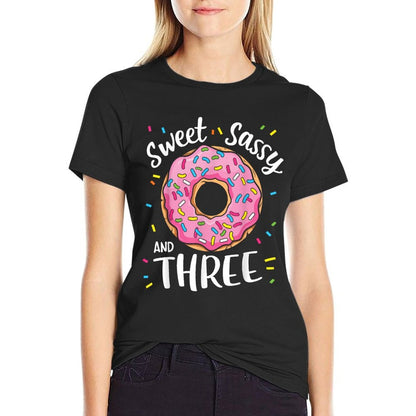 Sweet Sassy And Three Cute Girls 3rd Birthday Donut Party  Easy-care T-Shirt