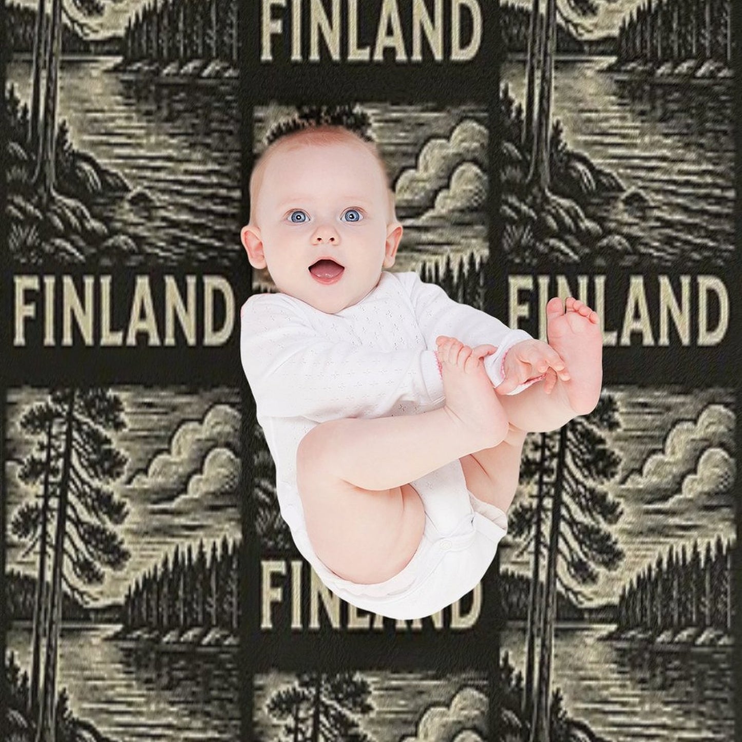 Finland Linocut Style Quick-dry Throw Blanket