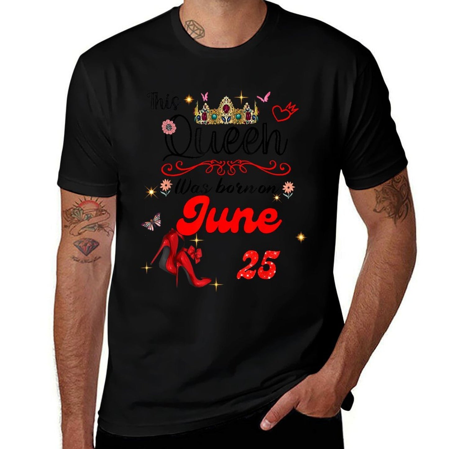 A Queen Was Born on June 25 June 25th Birthday  Cotton T-Shirt