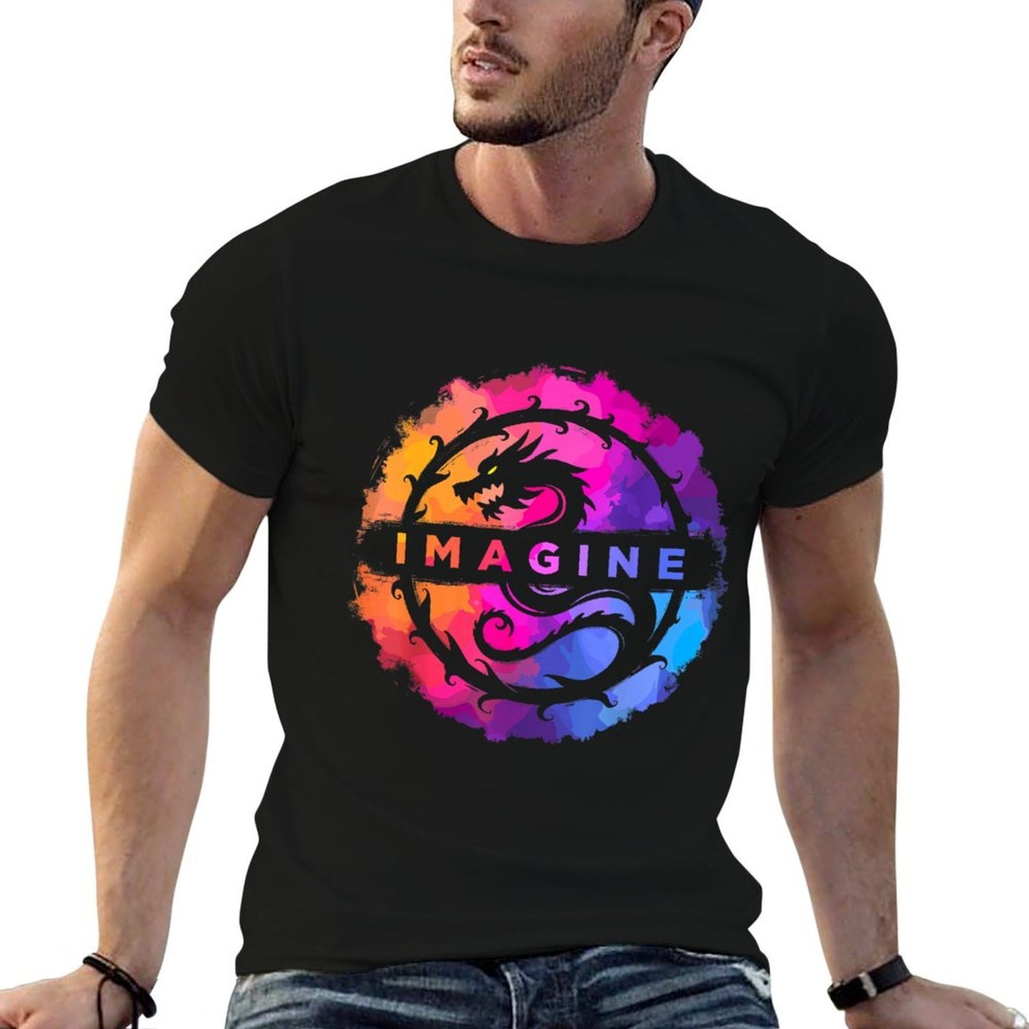 Imagine Colorful Fantasy Retro Dragon  Odor-resistant T-Shirt