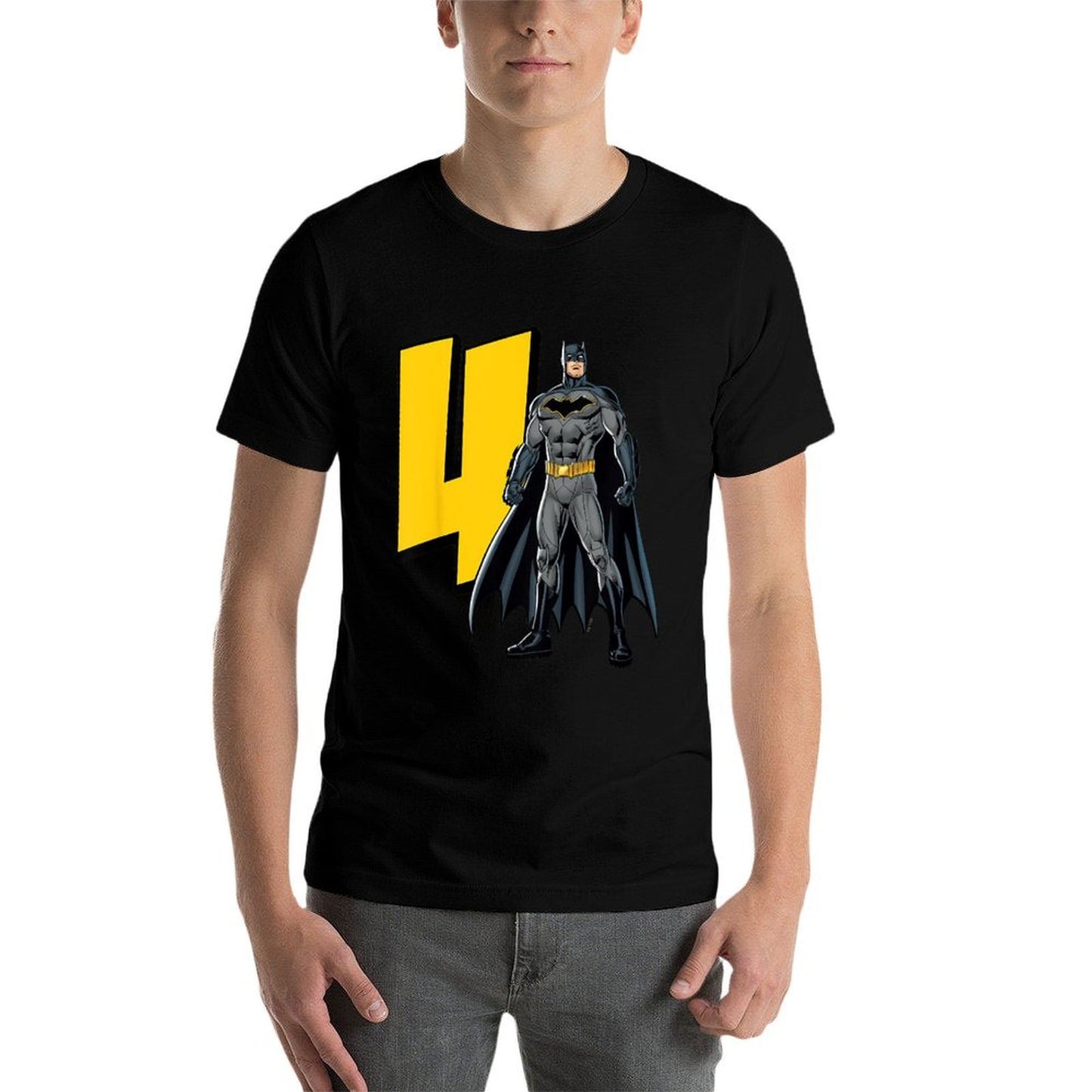 Kids Batman Super Hero 4th Birthday  Ribbed Collar T-Shirt