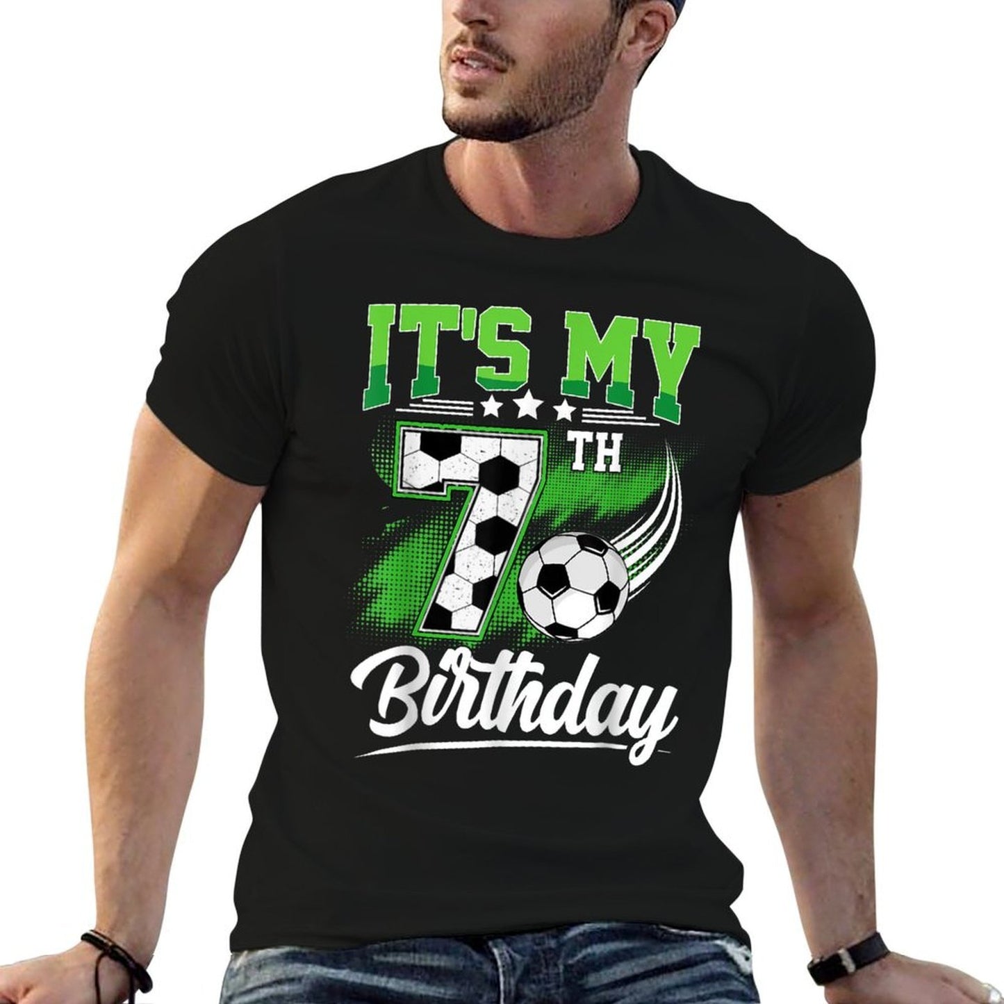 It's My 7th Birthday Boy Soccer Ball 7 Year Old Birthday  Ribbed Collar T-Shirt