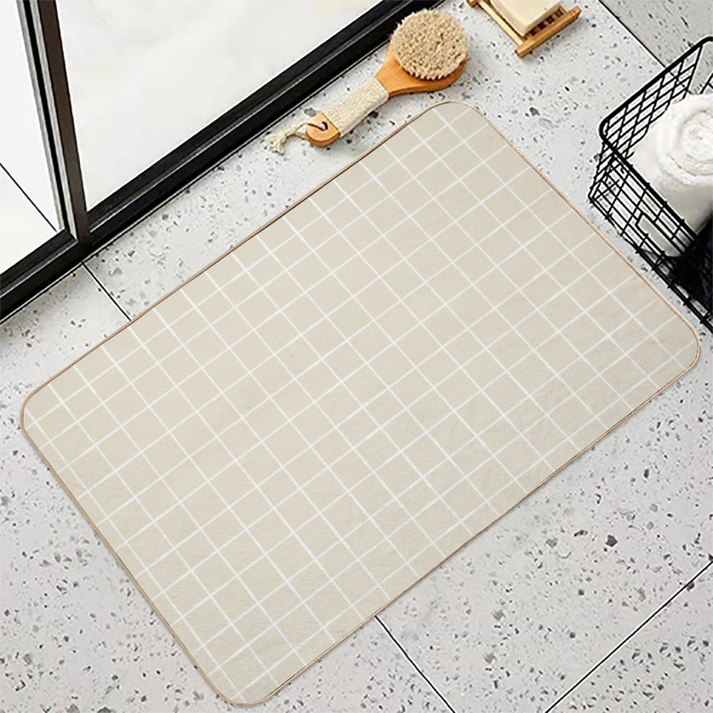 Copy of Minimal Basic Grid in Brown Base Color Background Pattern  Long-Lasting Bath Mat