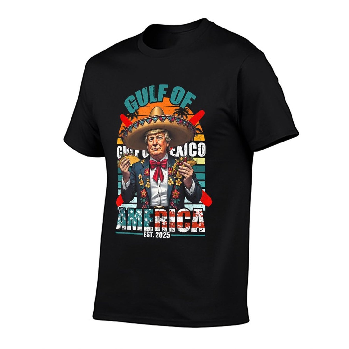 Trump Tacos Cinco De Mayo Shirt Gulf Of Us America Est 2025 Ribbed Collar T-Shirt