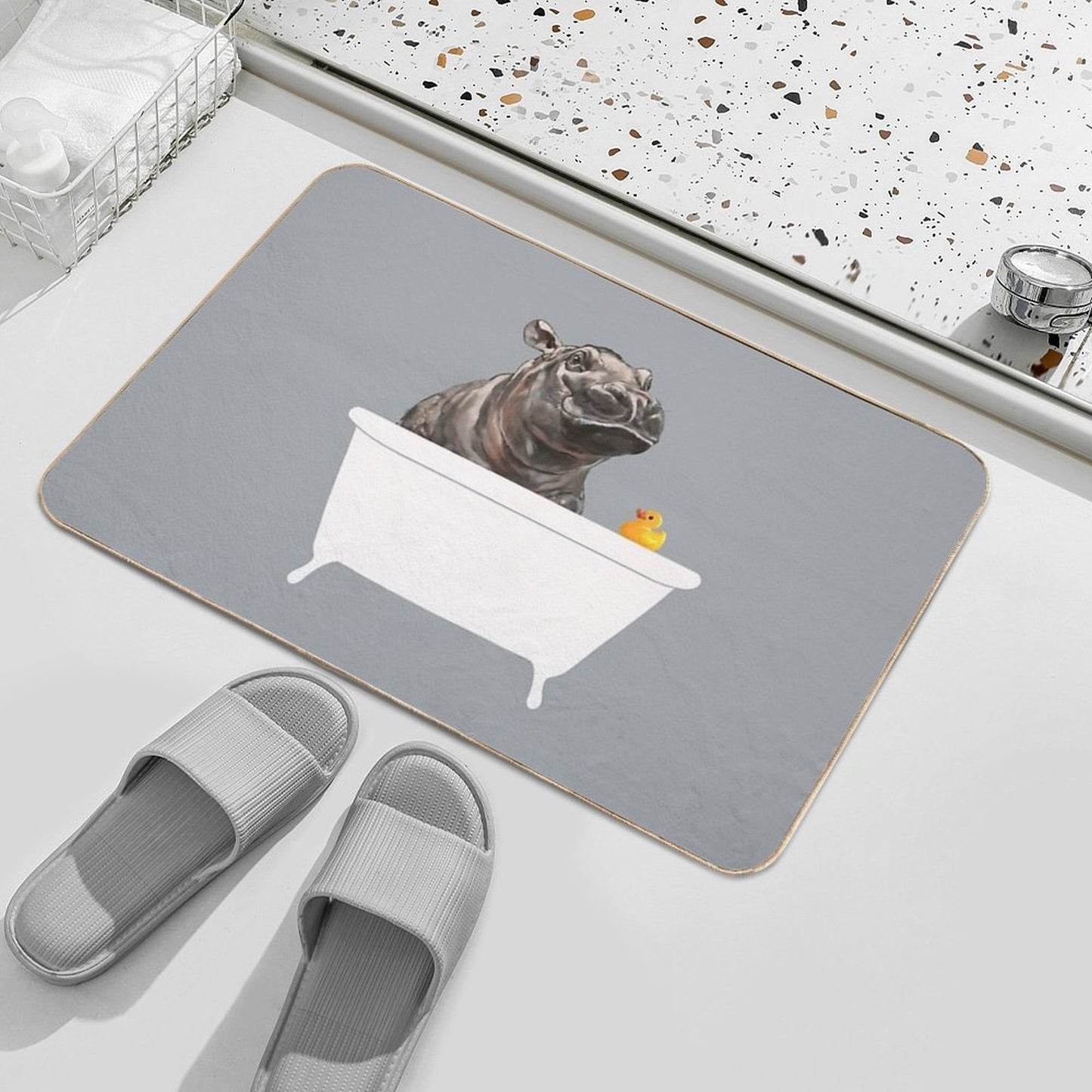 Baby Hippo in Bathtub Grey  Odorless Bath Mat