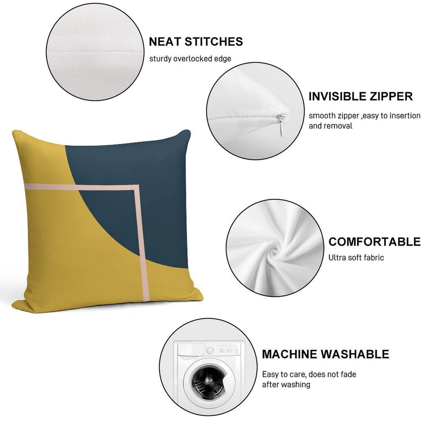 Abstract Geometric Minimalist Navy Blue, Mustard Yellow, And Blush Pink Soft Ultra-Soft Texture Throw Pillow