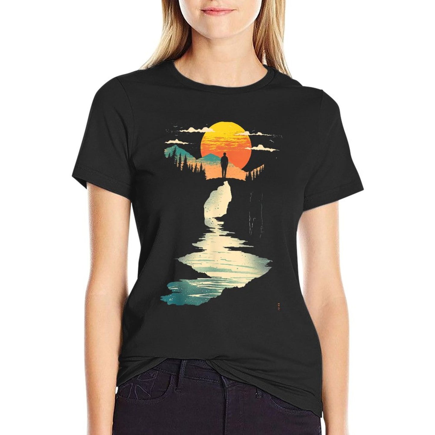 Twilight Cyan And Amber Seaside Vista  Quick-drying T-Shirt