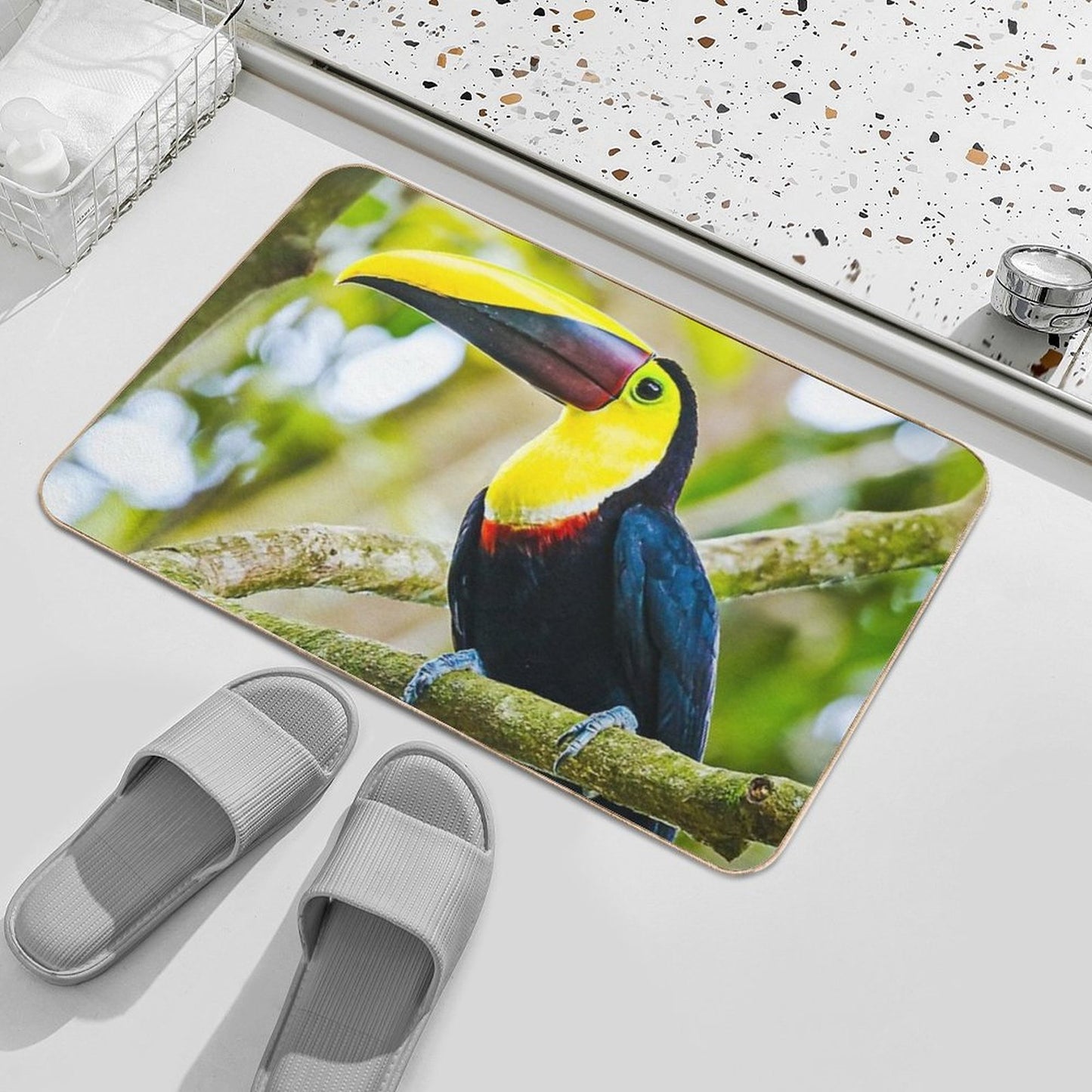 Toucan on A Branch  Long-Lasting Bath Mat
